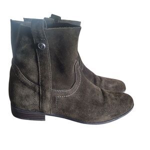 Frye & Co Sarah Suede Ankle Boots Women's Size 8.5 Olive Green Pull On Festival